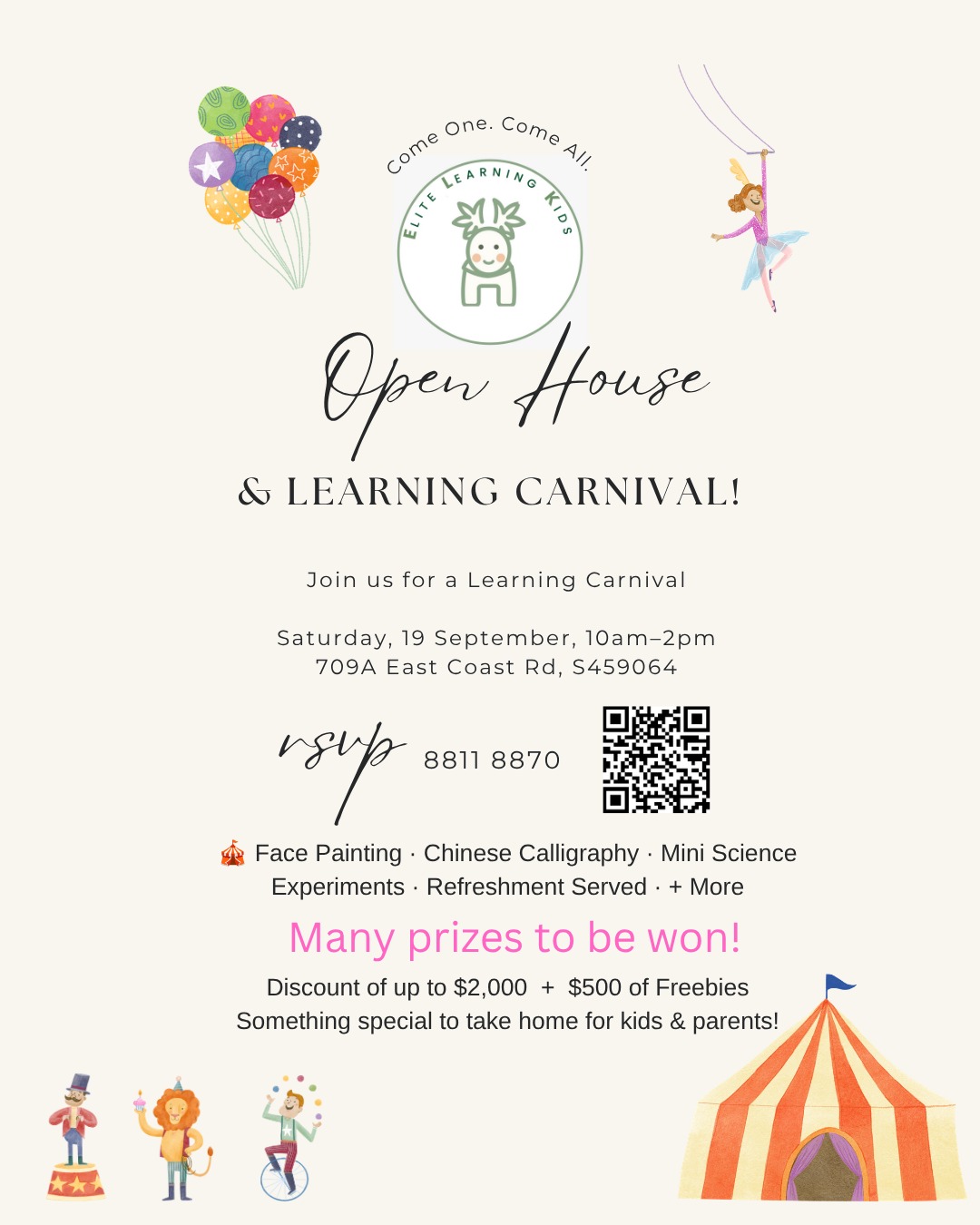Open House & Learning Carnival, Saturday 19 September 2026, 10am to 2pm, 709A East Coast Road
